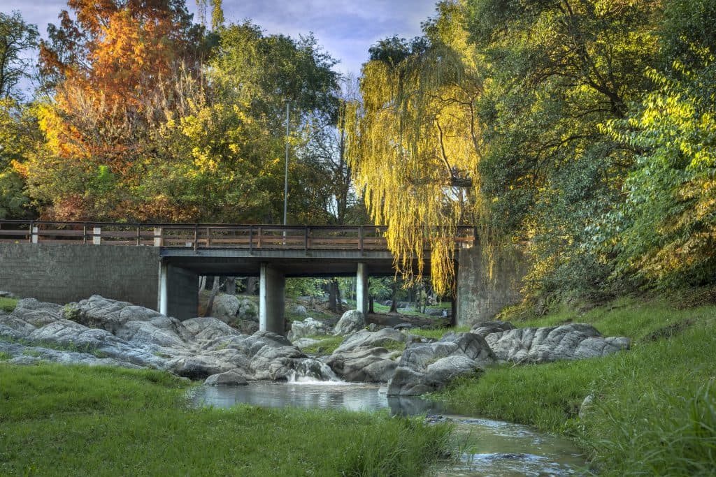 Un paseo junto al arroyo, entre los árboles de Villa General Belgrano